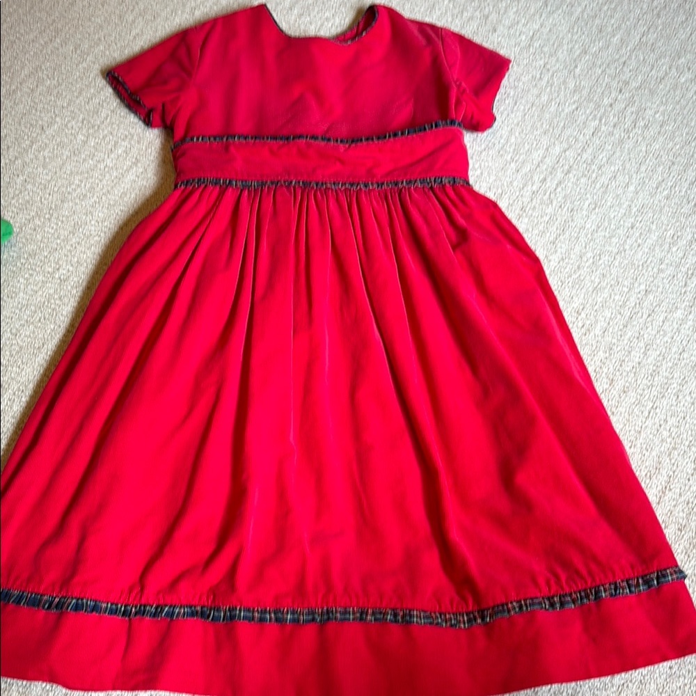 Elegant Red and Plaid Corduroy Girls Dress